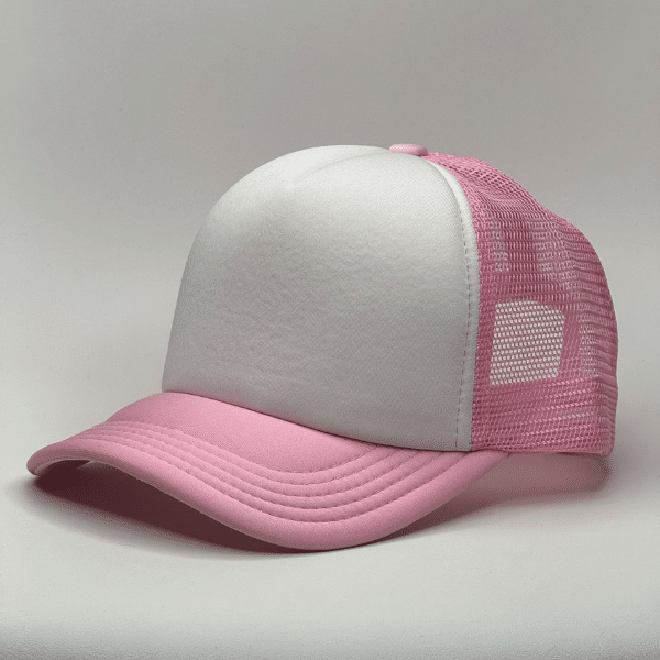 gorro trucker color rosado costado